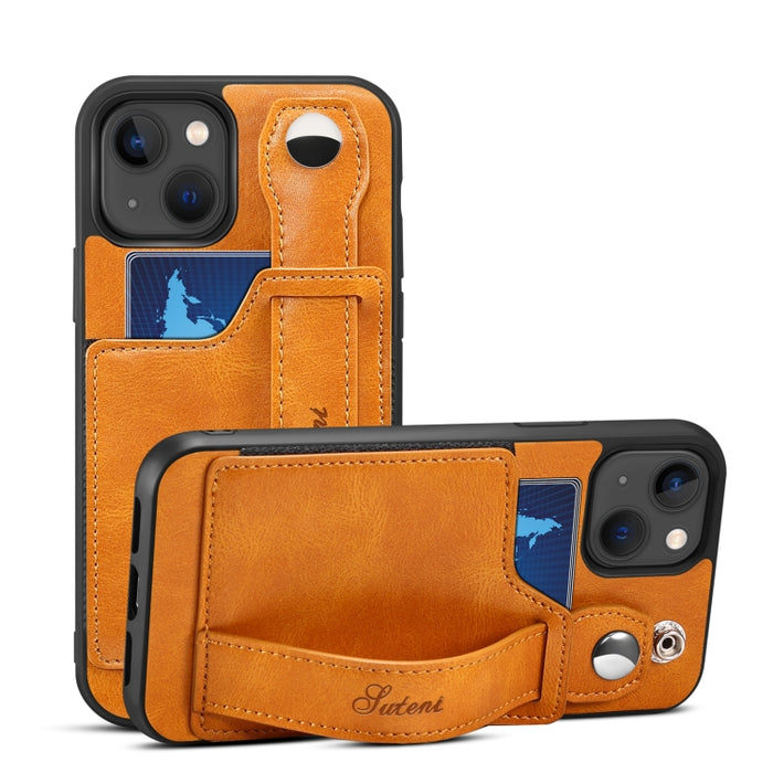 Suteni 215 correa de muñeca funda de teléfono PU, For iPhone 14, For iPhone 14 Plus, For iPhone 14 Pro, For iPhone 14 Pro Max