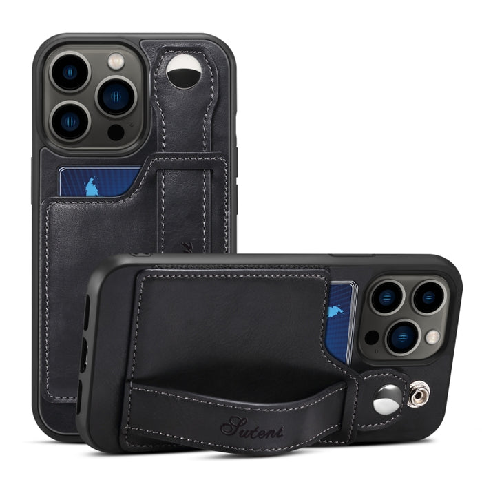 Suteni 215 correa de muñeca funda de teléfono PU, For iPhone 14, For iPhone 14 Plus, For iPhone 14 Pro, For iPhone 14 Pro Max