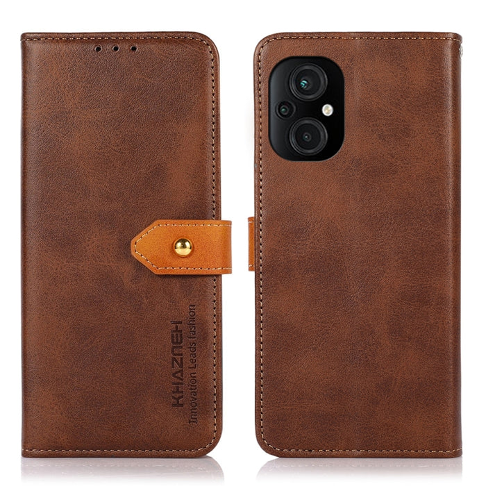 KHAZNEH Estuche para teléfono de cuero con textura de piel de vaca de dos colores, For Xiaomi Poco M4 5G/M5 5G