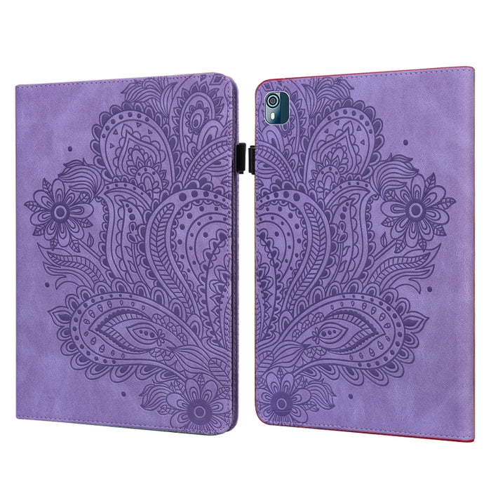 Estuche para tableta de cuero con estampado de pavo real en relieve, For Xiaomi Redmi Pad 10.61 2022, For Nokia T10, For Amazon Kindle Fire 7 2022