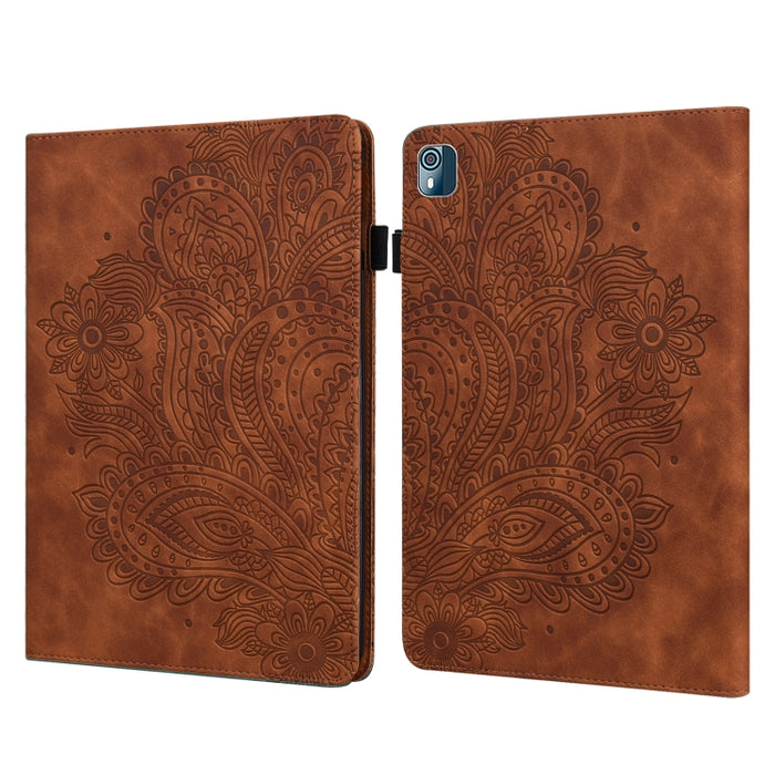 Estuche para tableta de cuero con estampado de pavo real en relieve, For Xiaomi Redmi Pad 10.61 2022, For Nokia T10, For Amazon Kindle Fire 7 2022