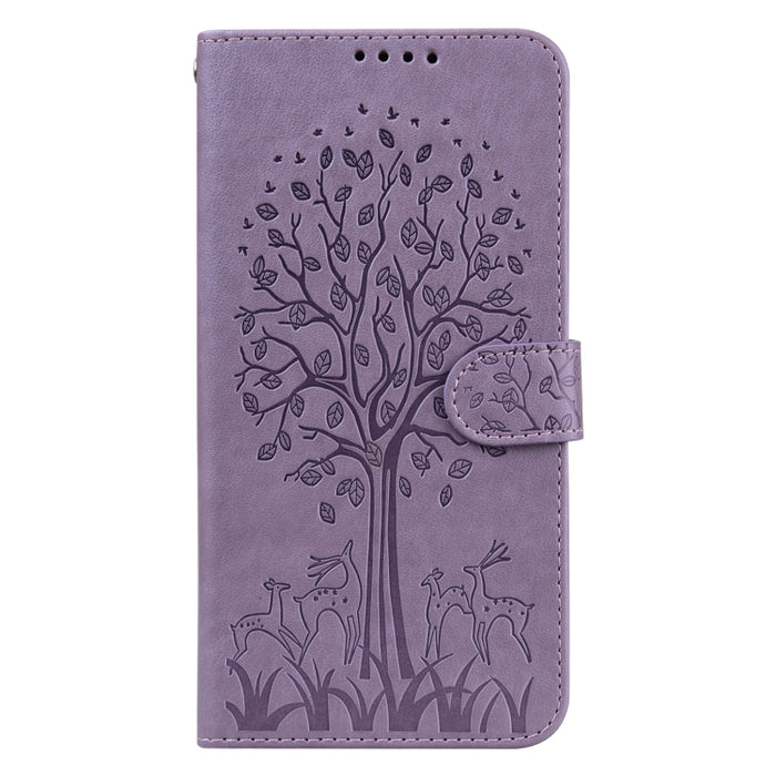 Estuche para teléfono de cuero con tapa prensada con patrón de árbol y ciervo, For Xiaomi Redmi 10A, For Sony Xperia 10 IV
