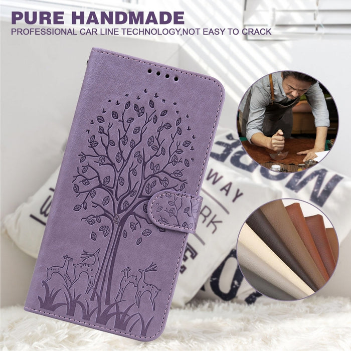 Estuche para teléfono de cuero con tapa prensada con patrón de árbol y ciervo, For Xiaomi Redmi 10A, For Sony Xperia 10 IV