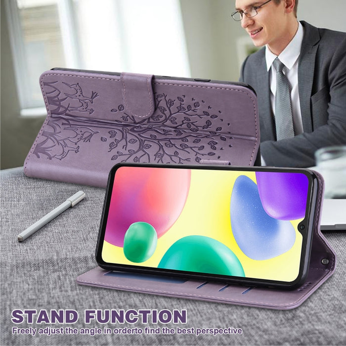 Estuche para teléfono de cuero con tapa prensada con patrón de árbol y ciervo, For Xiaomi Redmi 10A, For Sony Xperia 10 IV