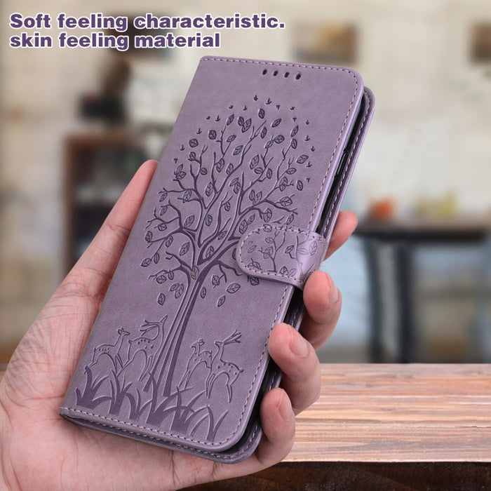 Estuche para teléfono de cuero con tapa prensada con patrón de árbol y ciervo, For Xiaomi Redmi 10A, For Sony Xperia 10 IV