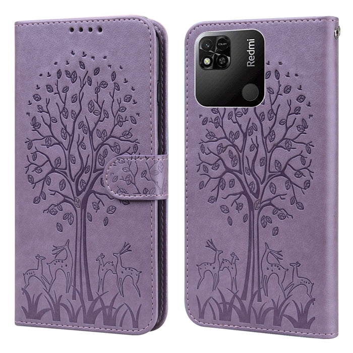 Estuche para teléfono de cuero con tapa prensada con patrón de árbol y ciervo, For Xiaomi Redmi 10A, For Sony Xperia 10 IV