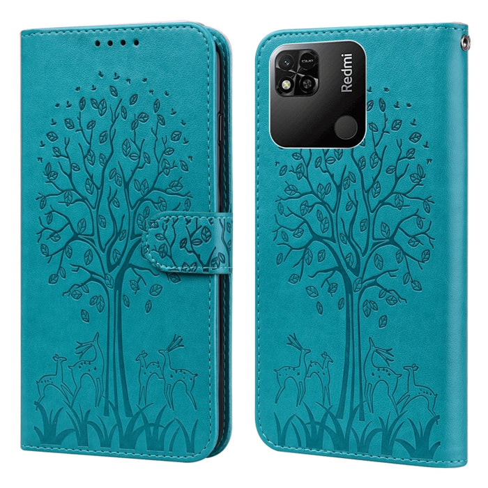 Estuche para teléfono de cuero con tapa prensada con patrón de árbol y ciervo, For Xiaomi Redmi 10A, For Sony Xperia 10 IV