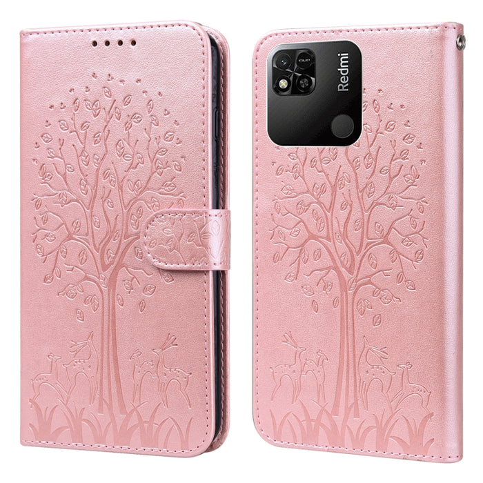 Estuche para teléfono de cuero con tapa prensada con patrón de árbol y ciervo, For Xiaomi Redmi 10A, For Sony Xperia 10 IV