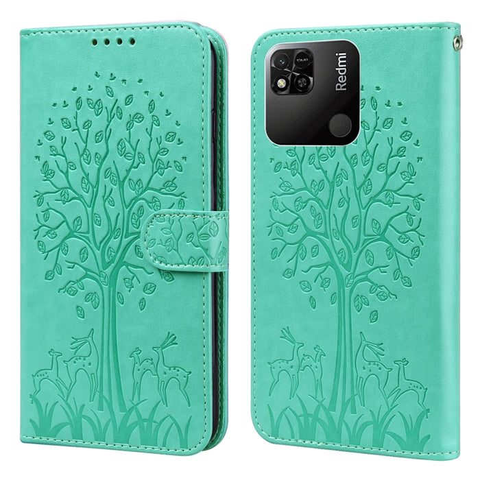 Estuche para teléfono de cuero con tapa prensada con patrón de árbol y ciervo, For Xiaomi Redmi 10A, For Sony Xperia 10 IV