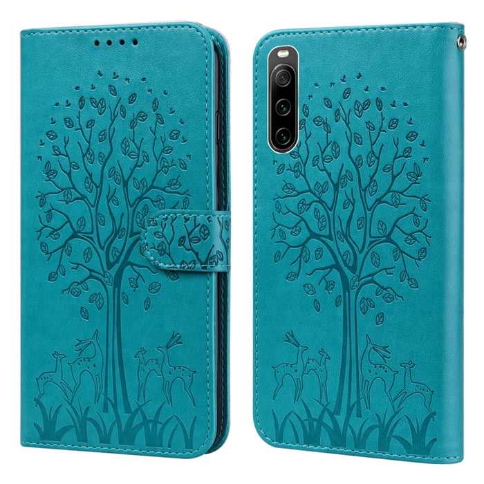 Estuche para teléfono de cuero con tapa prensada con patrón de árbol y ciervo, For Xiaomi Redmi 10A, For Sony Xperia 10 IV