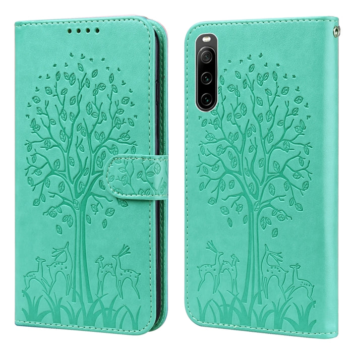 Estuche para teléfono de cuero con tapa prensada con patrón de árbol y ciervo, For Xiaomi Redmi 10A, For Sony Xperia 10 IV