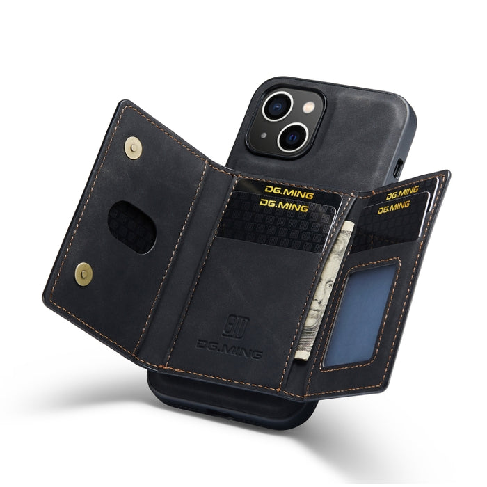DG.MING M2 Series Estuche de cuero magnético con bolsa para tarjetas de 3 pliegues