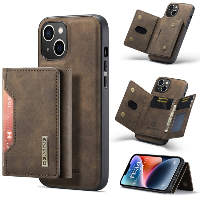 DG.MING M2 Series Estuche de cuero magnético con bolsa para tarjetas de 3 pliegues