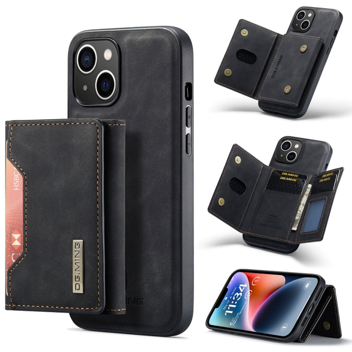 DG.MING M2 Series Estuche de cuero magnético con bolsa para tarjetas de 3 pliegues