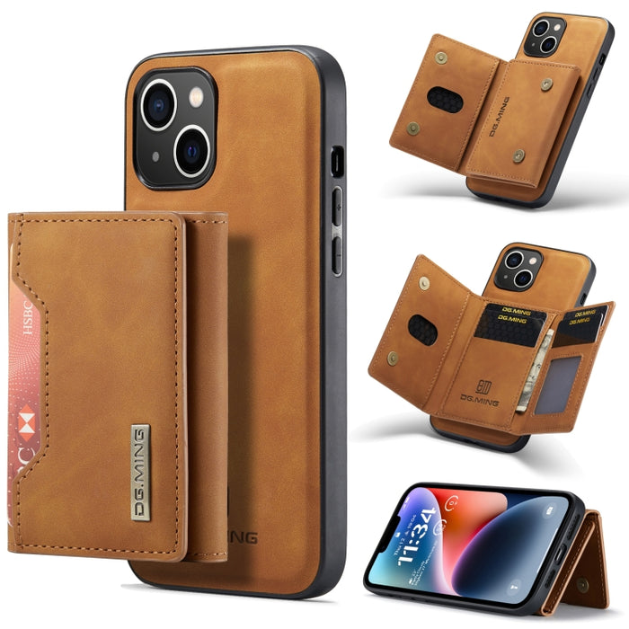 DG.MING M2 Series Estuche de cuero magnético con bolsa para tarjetas de 3 pliegues