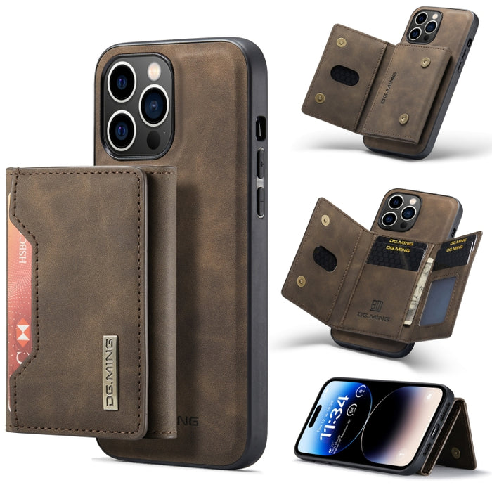 DG.MING M2 Series Estuche de cuero magnético con bolsa para tarjetas de 3 pliegues