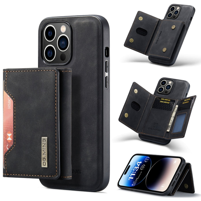 DG.MING M2 Series Estuche de cuero magnético con bolsa para tarjetas de 3 pliegues