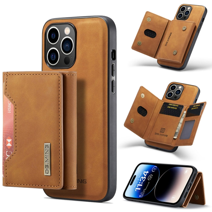 DG.MING M2 Series Estuche de cuero magnético con bolsa para tarjetas de 3 pliegues