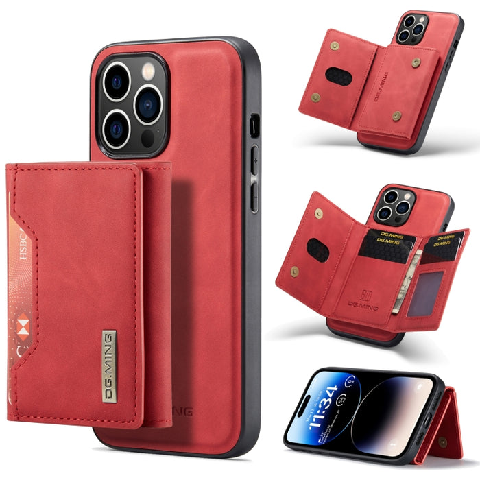 DG.MING M2 Series Estuche de cuero magnético con bolsa para tarjetas de 3 pliegues