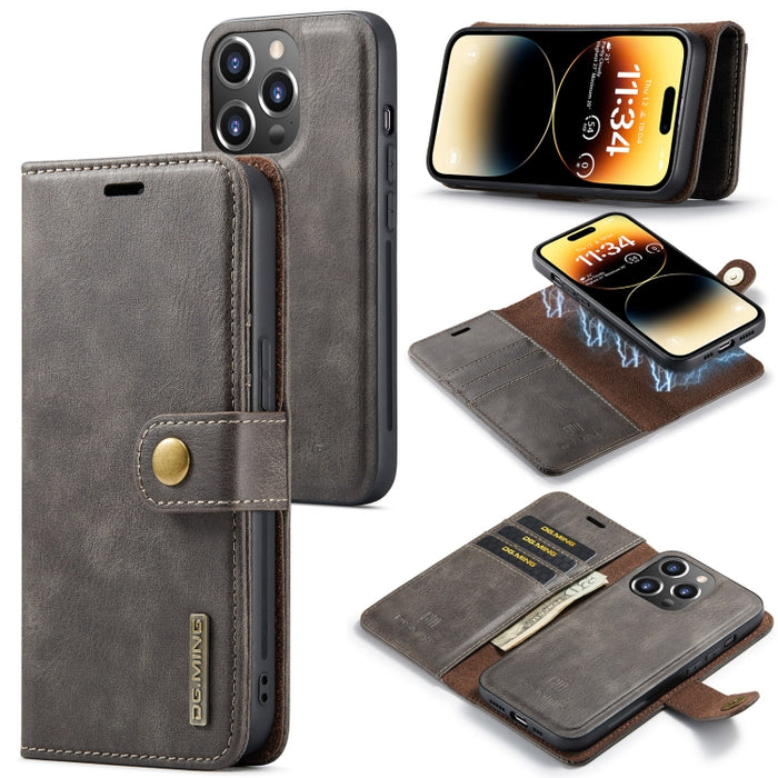 DG.MING Crazy Horse Texture Estuche de cuero magnético desmontable