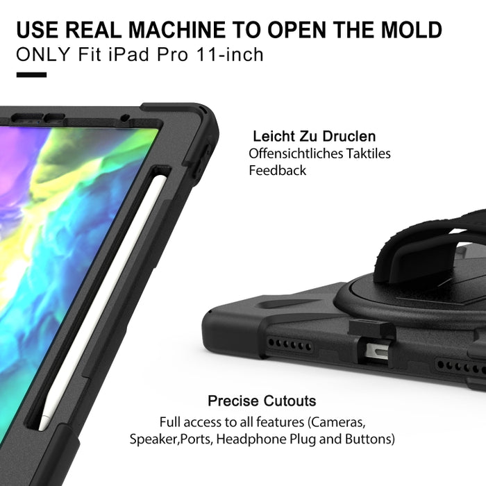 Para iPad Pro 12.9 (2020) Funda protectora de silicona con rotación de 360 grados con soporte y correa de mano y correa larga y ranura para lápiz