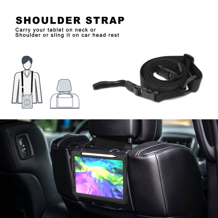 Para iPad Pro 12.9 (2020) Funda protectora de silicona con rotación de 360 grados con soporte y correa de mano y correa larga y ranura para lápiz