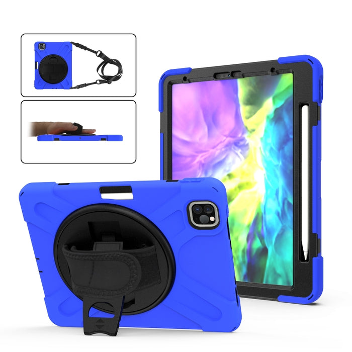 Para iPad Pro 12.9 (2020) Funda protectora de silicona con rotación de 360 grados con soporte y correa de mano y correa larga y ranura para lápiz