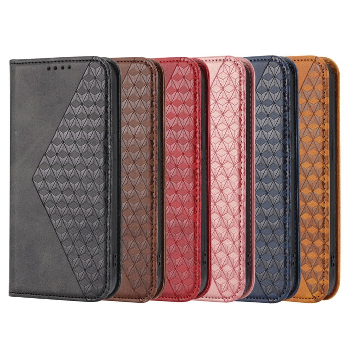 Caja de teléfono de cuero con cierre magnético y textura de becerro de rejilla cúbica, For Nothing Phone 1, For Xiaomi Redmi Note 11S 5G, For Xiaomi Redmi Note 11S Global, For Xiaomi Redmi Note 11 Pro 4G, For Xiaomi Redmi 10C 4G, For Xiaomi Redmi 10A  ...