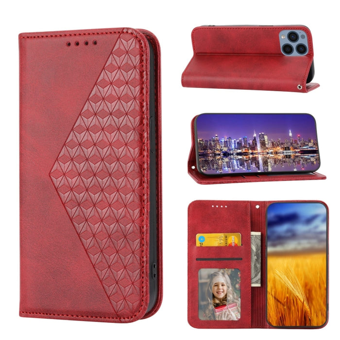 Caja de teléfono de cuero con cierre magnético y textura de becerro de rejilla cúbica, For Nothing Phone 1, For Xiaomi Redmi Note 11S 5G, For Xiaomi Redmi Note 11S Global, For Xiaomi Redmi Note 11 Pro 4G, For Xiaomi Redmi 10C 4G, For Xiaomi Redmi 10A  ...