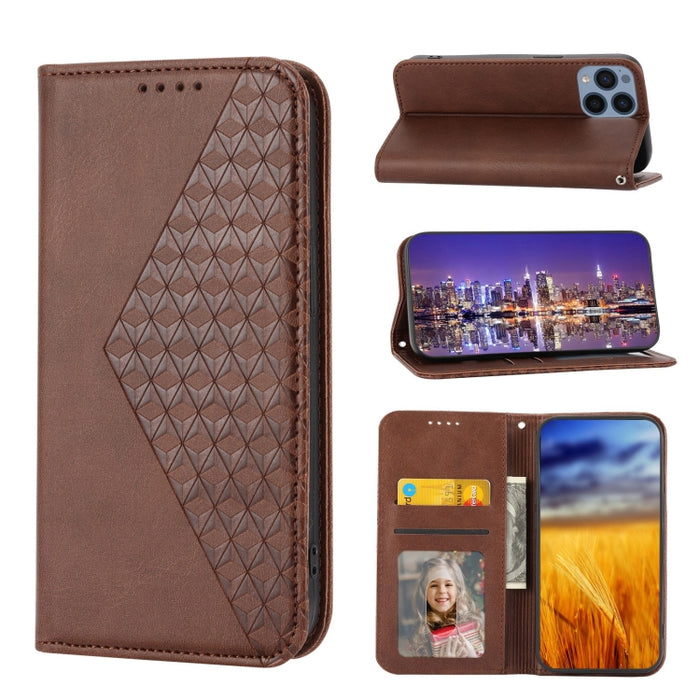 Caja de teléfono de cuero con cierre magnético y textura de becerro de rejilla cúbica, For Nothing Phone 1, For Xiaomi Redmi Note 11S 5G, For Xiaomi Redmi Note 11S Global, For Xiaomi Redmi Note 11 Pro 4G, For Xiaomi Redmi 10C 4G, For Xiaomi Redmi 10A  ...