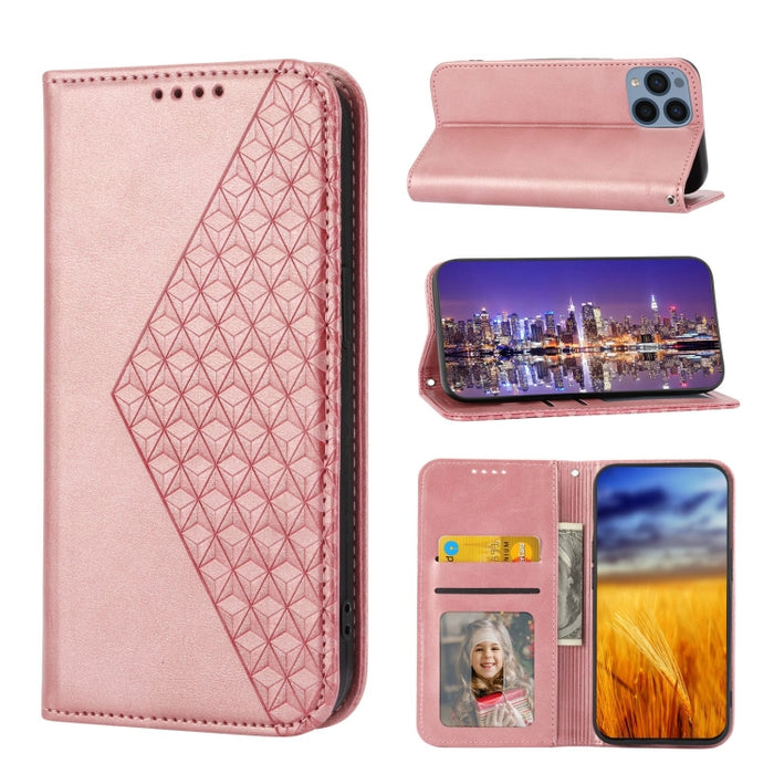 Caja de teléfono de cuero con cierre magnético y textura de becerro de rejilla cúbica, For Nothing Phone 1, For Xiaomi Redmi Note 11S 5G, For Xiaomi Redmi Note 11S Global, For Xiaomi Redmi Note 11 Pro 4G, For Xiaomi Redmi 10C 4G, For Xiaomi Redmi 10A  ...
