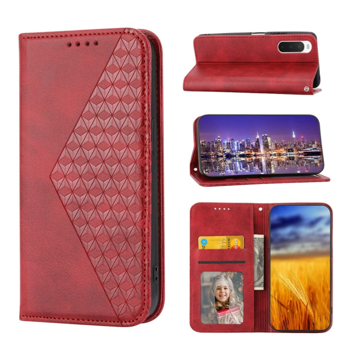 Caja de teléfono de cuero con cierre magnético y textura de becerro de rejilla cúbica, For Nothing Phone 1, For Xiaomi Redmi Note 11S 5G, For Xiaomi Redmi Note 11S Global, For Xiaomi Redmi Note 11 Pro 4G, For Xiaomi Redmi 10C 4G, For Xiaomi Redmi 10A  ...