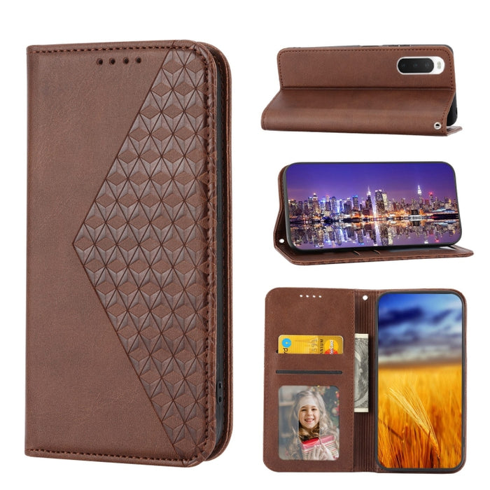 Caja de teléfono de cuero con cierre magnético y textura de becerro de rejilla cúbica, For Nothing Phone 1, For Xiaomi Redmi Note 11S 5G, For Xiaomi Redmi Note 11S Global, For Xiaomi Redmi Note 11 Pro 4G, For Xiaomi Redmi 10C 4G, For Xiaomi Redmi 10A  ...