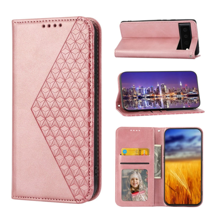 Caja de teléfono de cuero con cierre magnético y textura de becerro de rejilla cúbica, For Nothing Phone 1, For Xiaomi Redmi Note 11S 5G, For Xiaomi Redmi Note 11S Global, For Xiaomi Redmi Note 11 Pro 4G, For Xiaomi Redmi 10C 4G, For Xiaomi Redmi 10A  ...