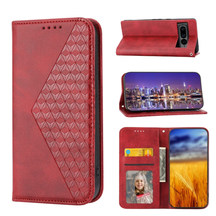 Caja de teléfono de cuero con cierre magnético y textura de becerro de rejilla cúbica, For Nothing Phone 1, For Xiaomi Redmi Note 11S 5G, For Xiaomi Redmi Note 11S Global, For Xiaomi Redmi Note 11 Pro 4G, For Xiaomi Redmi 10C 4G, For Xiaomi Redmi 10A  ...