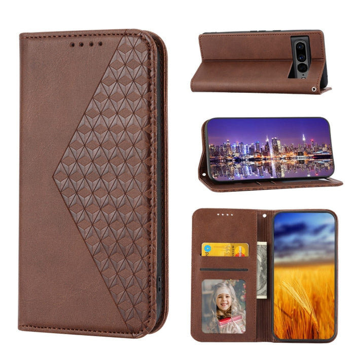 Caja de teléfono de cuero con cierre magnético y textura de becerro de rejilla cúbica, For Nothing Phone 1, For Xiaomi Redmi Note 11S 5G, For Xiaomi Redmi Note 11S Global, For Xiaomi Redmi Note 11 Pro 4G, For Xiaomi Redmi 10C 4G, For Xiaomi Redmi 10A  ...