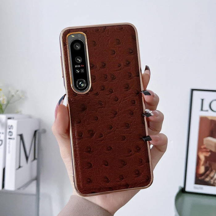Estuche para teléfono con nanochapado en piel de avestruz de piel genuina, For Sony Xperia 1 IV, For Sony Xperia 10 IV, For vivo X80 5G, For vivo X80 Pro 5G, For Xiaomi Mix Fold 2, For Motorola Moto Razr 2022
