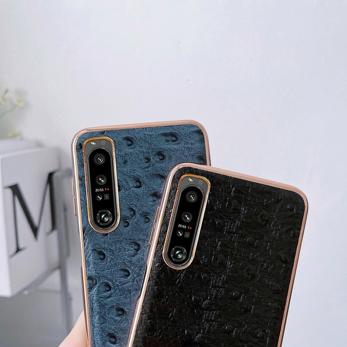 Estuche para teléfono con nanochapado en piel de avestruz de piel genuina, For Sony Xperia 1 IV, For Sony Xperia 10 IV, For vivo X80 5G, For vivo X80 Pro 5G, For Xiaomi Mix Fold 2, For Motorola Moto Razr 2022