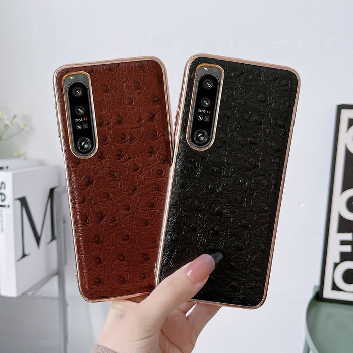 Estuche para teléfono con nanochapado en piel de avestruz de piel genuina, For Sony Xperia 1 IV, For Sony Xperia 10 IV, For vivo X80 5G, For vivo X80 Pro 5G, For Xiaomi Mix Fold 2, For Motorola Moto Razr 2022