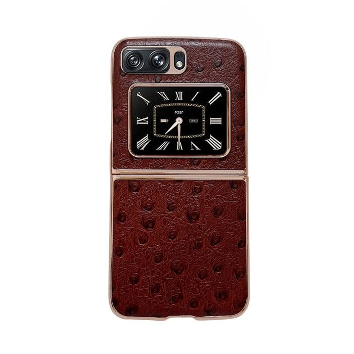 Estuche para teléfono con nanochapado en piel de avestruz de piel genuina, For Sony Xperia 1 IV, For Sony Xperia 10 IV, For vivo X80 5G, For vivo X80 Pro 5G, For Xiaomi Mix Fold 2, For Motorola Moto Razr 2022