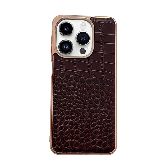 Funda de teléfono con nano galvanoplastia de cuero genuino con textura de cocodrilo