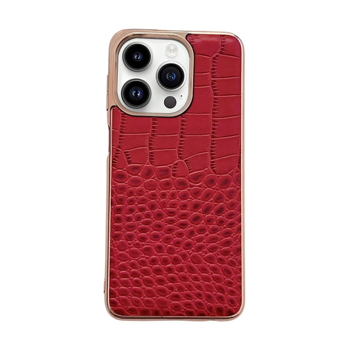 Funda de teléfono con nano galvanoplastia de cuero genuino con textura de cocodrilo