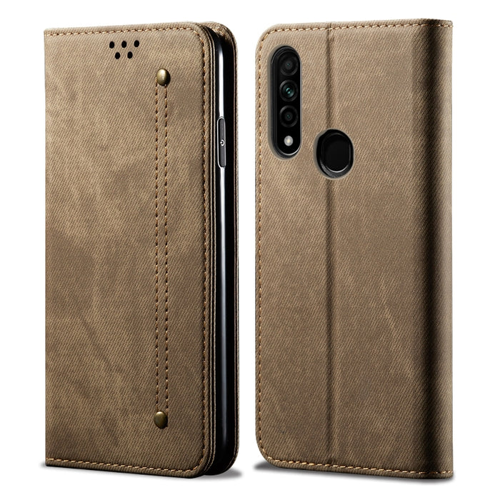 Estuche de cuero con tapa horizontal de estilo casual de textura de mezclilla con soporte y ranuras para tarjetas y billetera, For OPPO A8 / A31 (2020), For OPPO A91 / F15 / Reno 3, For OPPO Find X2, For OPPO Find X2 Pro, For OPPO Realme X50           ...