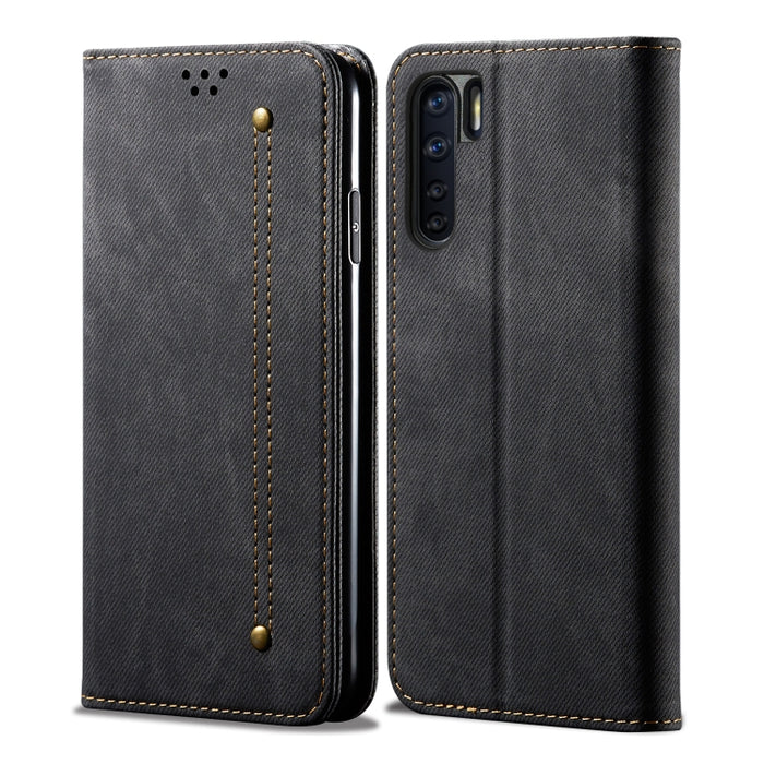 Estuche de cuero con tapa horizontal de estilo casual de textura de mezclilla con soporte y ranuras para tarjetas y billetera, For OPPO A8 / A31 (2020), For OPPO A91 / F15 / Reno 3, For OPPO Find X2, For OPPO Find X2 Pro, For OPPO Realme X50           ...