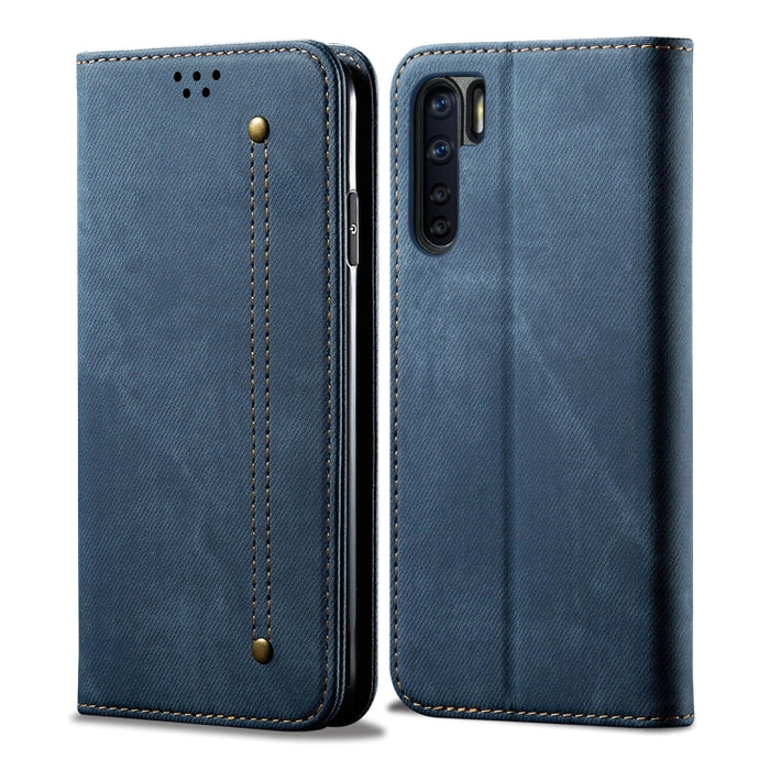 Estuche de cuero con tapa horizontal de estilo casual de textura de mezclilla con soporte y ranuras para tarjetas y billetera, For OPPO A8 / A31 (2020), For OPPO A91 / F15 / Reno 3, For OPPO Find X2, For OPPO Find X2 Pro, For OPPO Realme X50           ...