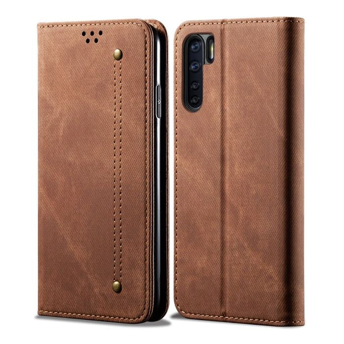 Estuche de cuero con tapa horizontal de estilo casual de textura de mezclilla con soporte y ranuras para tarjetas y billetera, For OPPO A8 / A31 (2020), For OPPO A91 / F15 / Reno 3, For OPPO Find X2, For OPPO Find X2 Pro, For OPPO Realme X50           ...
