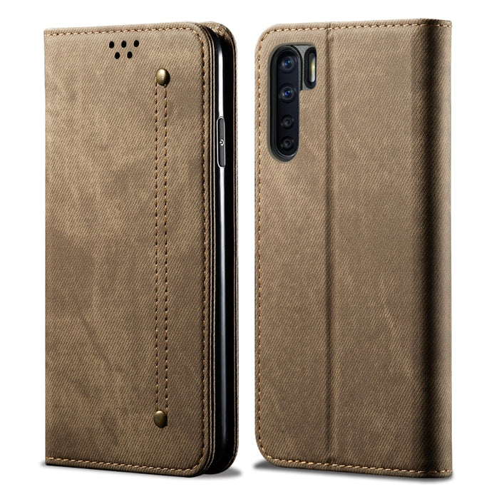 Estuche de cuero con tapa horizontal de estilo casual de textura de mezclilla con soporte y ranuras para tarjetas y billetera, For OPPO A8 / A31 (2020), For OPPO A91 / F15 / Reno 3, For OPPO Find X2, For OPPO Find X2 Pro, For OPPO Realme X50           ...