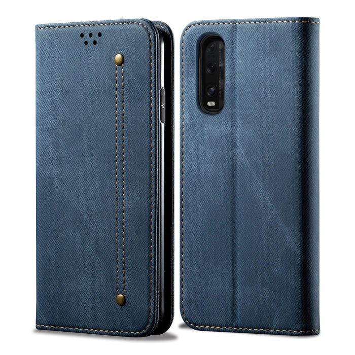 Estuche de cuero con tapa horizontal de estilo casual de textura de mezclilla con soporte y ranuras para tarjetas y billetera, For OPPO A8 / A31 (2020), For OPPO A91 / F15 / Reno 3, For OPPO Find X2, For OPPO Find X2 Pro, For OPPO Realme X50           ...