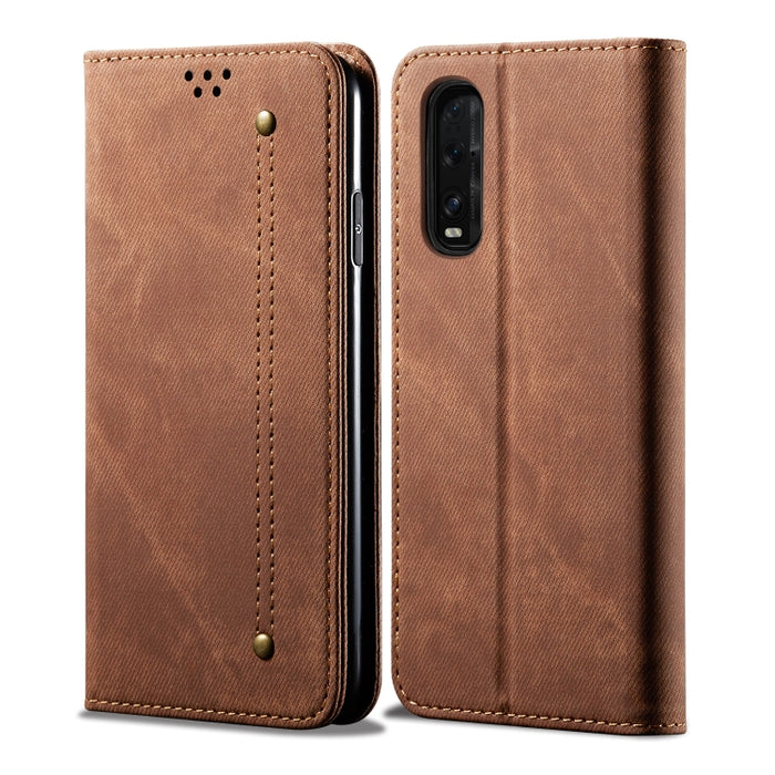 Estuche de cuero con tapa horizontal de estilo casual de textura de mezclilla con soporte y ranuras para tarjetas y billetera, For OPPO A8 / A31 (2020), For OPPO A91 / F15 / Reno 3, For OPPO Find X2, For OPPO Find X2 Pro, For OPPO Realme X50           ...