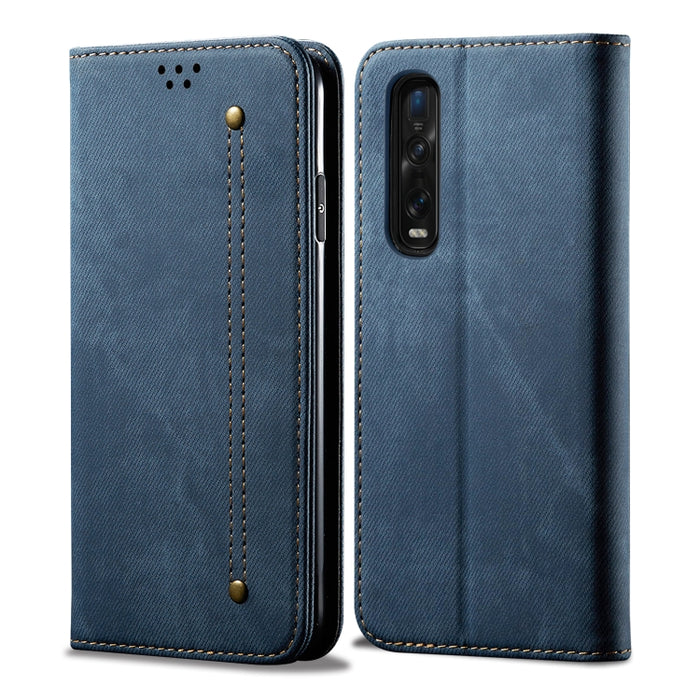 Estuche de cuero con tapa horizontal de estilo casual de textura de mezclilla con soporte y ranuras para tarjetas y billetera, For OPPO A8 / A31 (2020), For OPPO A91 / F15 / Reno 3, For OPPO Find X2, For OPPO Find X2 Pro, For OPPO Realme X50           ...